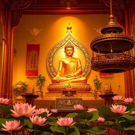 Daily Tripitaka — golden Buddha with lotus flowers