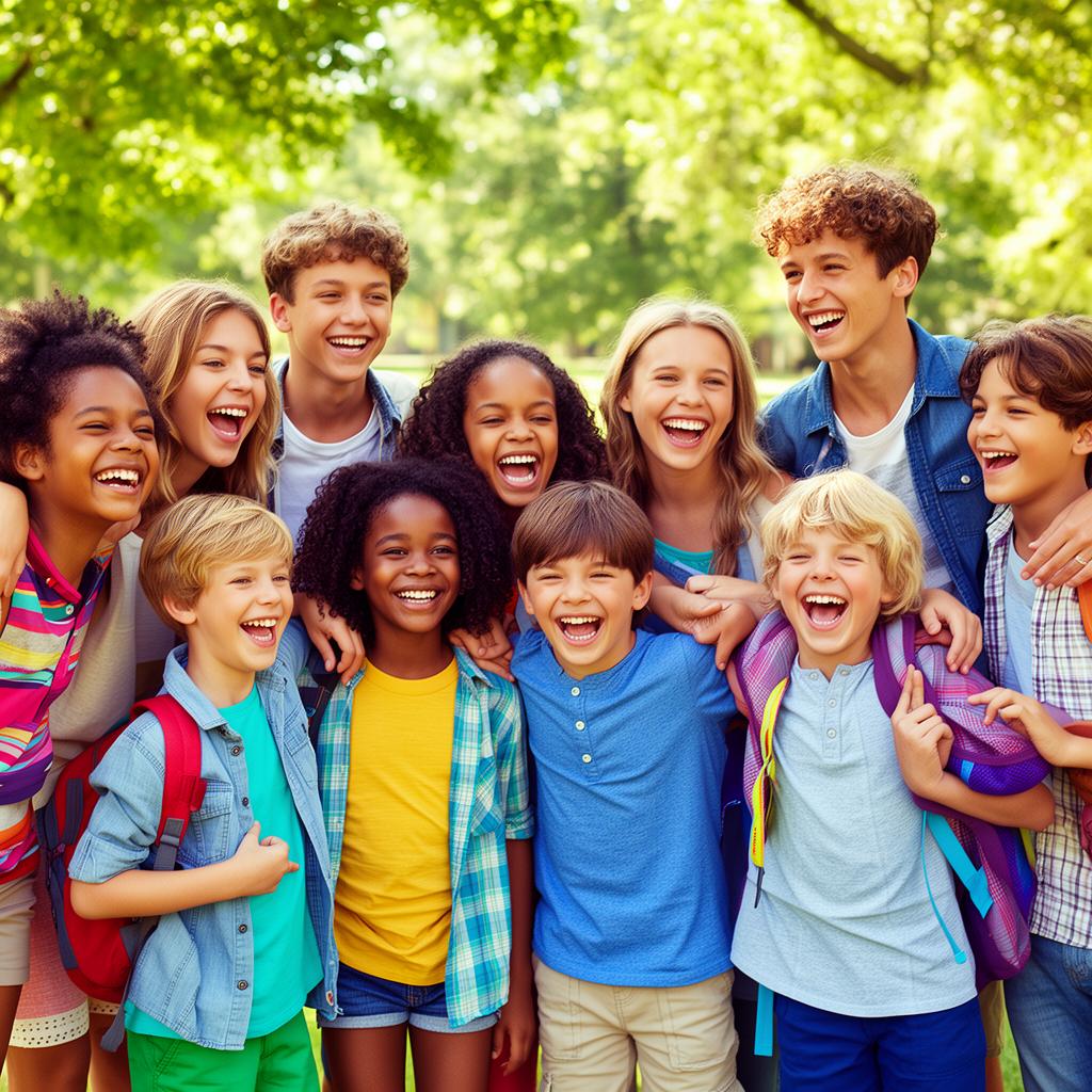 Happy kids interacting positively