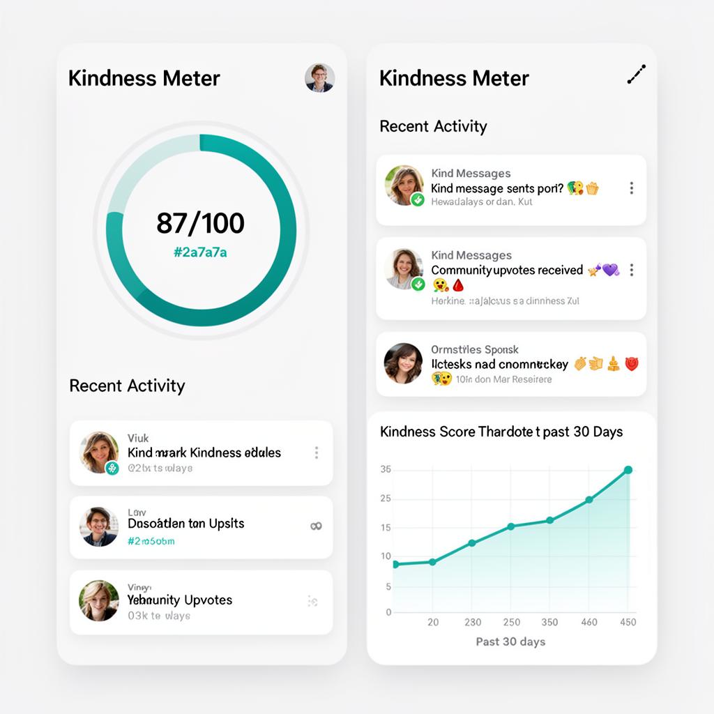 Kindness Meter showing score and recent activity